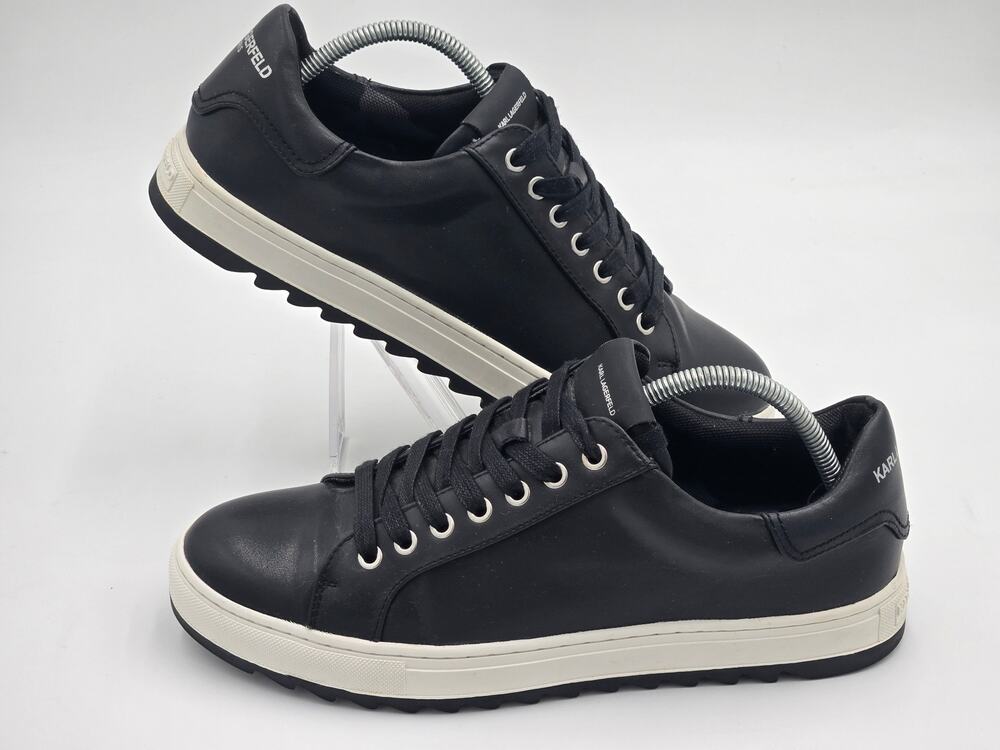 Karl Lagerfeld Paris Logo Leather Sneakers Black Mens 10